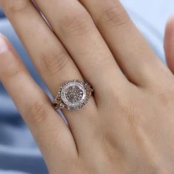 Natural Champagne And White Diamond Ring In Rhodium & Vermeil Rose Gold Over Sterling Silver 1.00 Ctw -Jewelry store 7196120 2