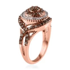 Natural Champagne And White Diamond Ring In Rhodium & Vermeil Rose Gold Over Sterling Silver 1.00 Ctw -Jewelry store 7196120 3
