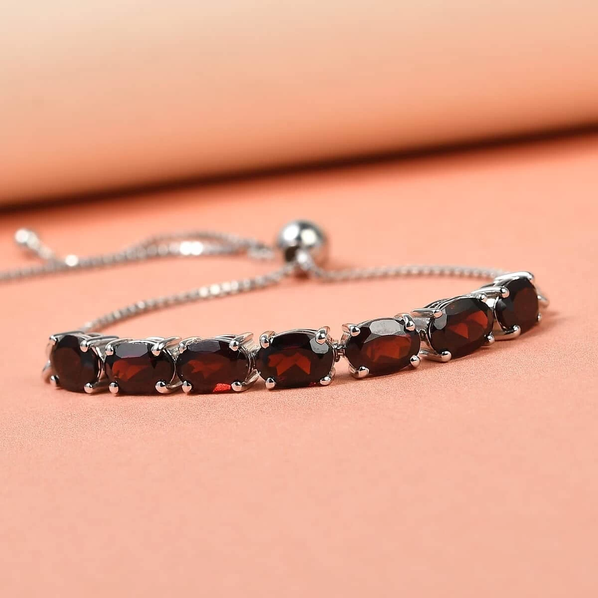 Doorbuster Mozambique Garnet Bolo Bracelet In Platinum Over Sterling Silver 7.25 Ctw 4 Doorbuster Mozambique Garnet Bolo Bracelet In Platinum Over Sterling Silver 7.25 Ctw - Image 2