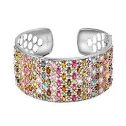 Doorbuster Multi-Tourmaline Cuff Bracelet In Platinum Over Sterling Silver (7.25 In) 40 Grams 26.35 Ctw