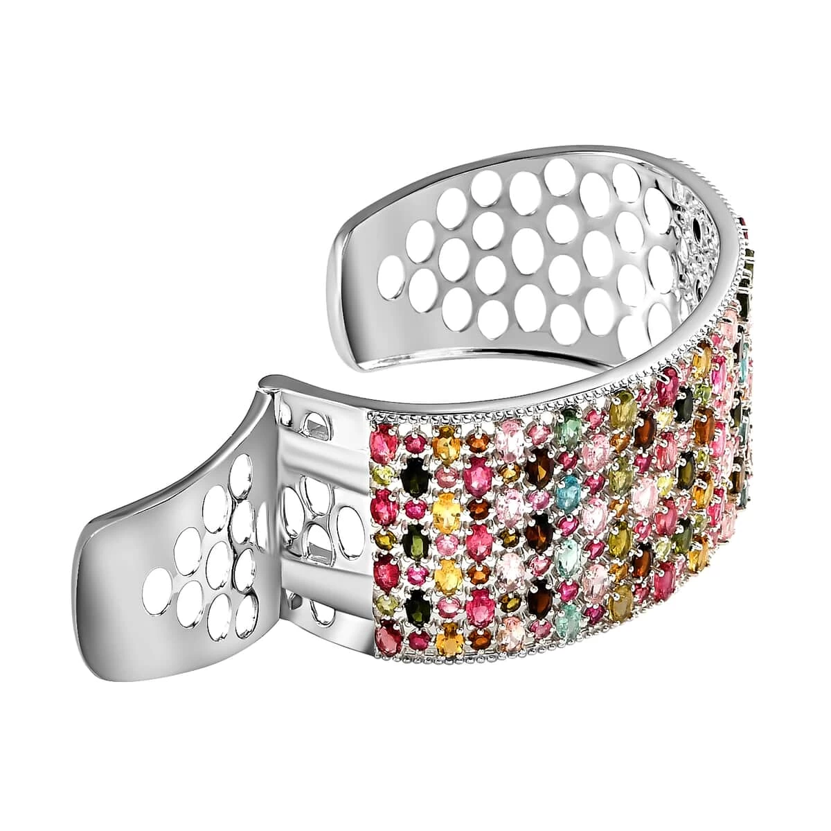 Multi Tourmaline Bracelet, Silver Cuff Bracelet , Sterling Silver Bracelet , Cuff Bracelet For Women (7.25 In) 26.35 Ctw 6 Multi Tourmaline Bracelet, Silver Cuff Bracelet , Sterling Silver Bracelet , Cuff Bracelet For Women (7.25 In) 26.35 Ctw - Image 4