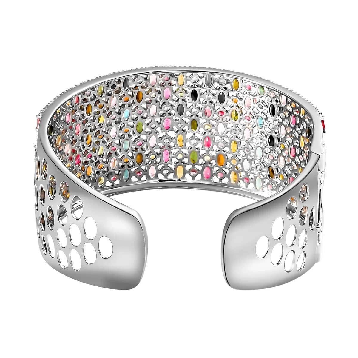 Multi Tourmaline Bracelet, Silver Cuff Bracelet , Sterling Silver Bracelet , Cuff Bracelet For Women (7.25 In) 26.35 Ctw 7 Multi Tourmaline Bracelet, Silver Cuff Bracelet , Sterling Silver Bracelet , Cuff Bracelet For Women (7.25 In) 26.35 Ctw - Image 5