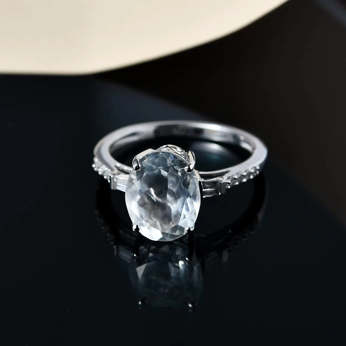 Luxoro 10K White Gold Premium Mexican Hyalite Opal And Diamond Ring 2.00 Ctw 4 Luxoro 10K White Gold Premium Mexican Hyalite Opal And Diamond Ring 2.00 Ctw - Image 2