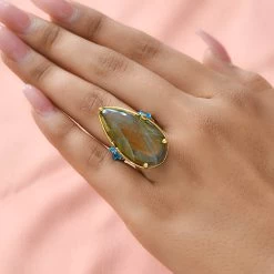 Madagascar Fire Labradorite, Multi Gemstone Ring In Vermeil YG And Platinum Over Sterling Silver 24.70 Ctw -Jewelry store 7197701 2