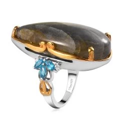 Madagascar Fire Labradorite, Multi Gemstone Ring In Vermeil YG And Platinum Over Sterling Silver 24.70 Ctw -Jewelry store 7197701 3
