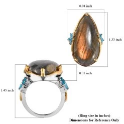 Madagascar Fire Labradorite, Multi Gemstone Ring In Vermeil YG And Platinum Over Sterling Silver 24.70 Ctw -Jewelry store 7197701 5
