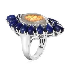 Madagascar Fire Labradorite, Lapis Lazuli Cocktail Ring In Platinum Over Sterling Silver (10.85 G) 23.75 Ctw -Jewelry store 7197767 3