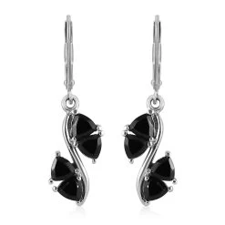 Thai Black Spinel Lever Back Earrings In Stainless Steel 2.65 Ctw