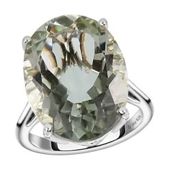 Montezuma Prasiolite Ring In Platinum Over Sterling Silver, Silver Solitaire Ring, Wedding Rings 15.00 Ctw