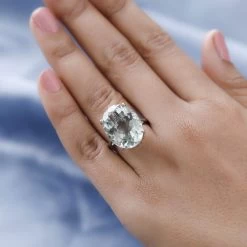 Montezuma Prasiolite Ring In Platinum Over Sterling Silver, Silver Solitaire Ring, Wedding Rings 15.00 Ctw -Jewelry store 7198654 2