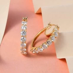 Moissanite Hoop Earrings In Vermeil Yellow Gold Over Sterling Silver 3.85 Ctw 8 Moissanite Hoop Earrings In Vermeil Yellow Gold Over Sterling Silver 3.85 Ctw -Jewelry store 7199961 1