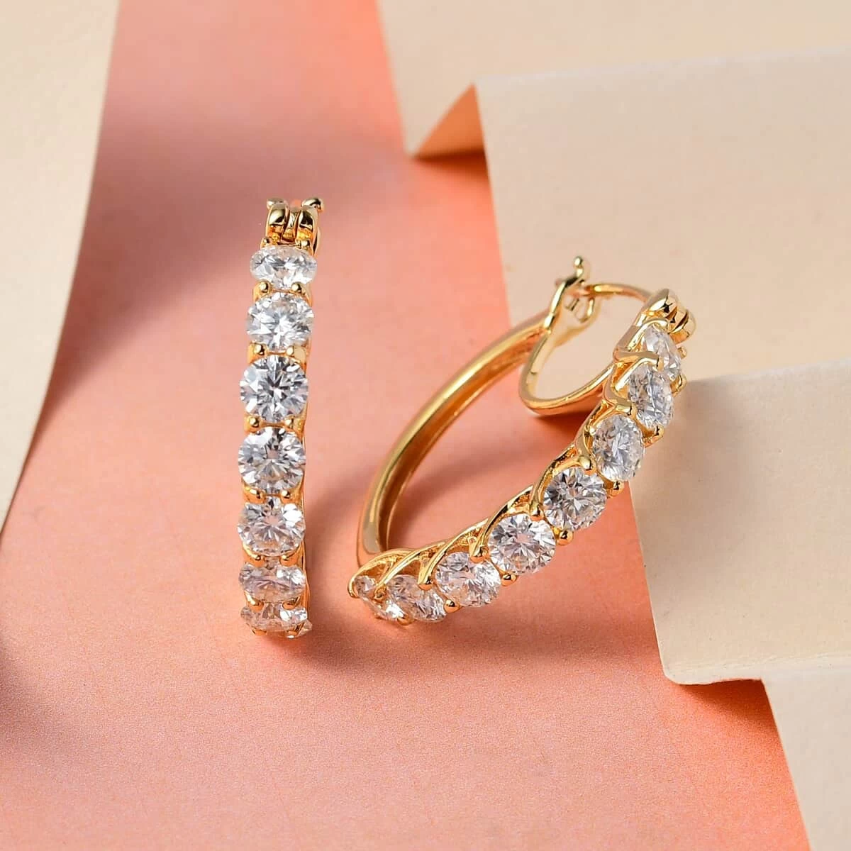 Moissanite Hoop Earrings In Vermeil Yellow Gold Over Sterling Silver 3.85 Ctw 4 Moissanite Hoop Earrings In Vermeil Yellow Gold Over Sterling Silver 3.85 Ctw - Image 2