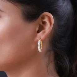 Moissanite Hoop Earrings In Vermeil Yellow Gold Over Sterling Silver 3.85 Ctw 9 Moissanite Hoop Earrings In Vermeil Yellow Gold Over Sterling Silver 3.85 Ctw -Jewelry store 7199961 2