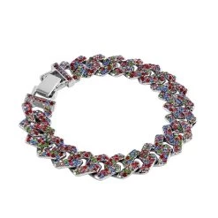 Multi Color Austrian Crystal Curb Link Bracelet In Silvertone (7.50 In) -Jewelry store 7210879 2