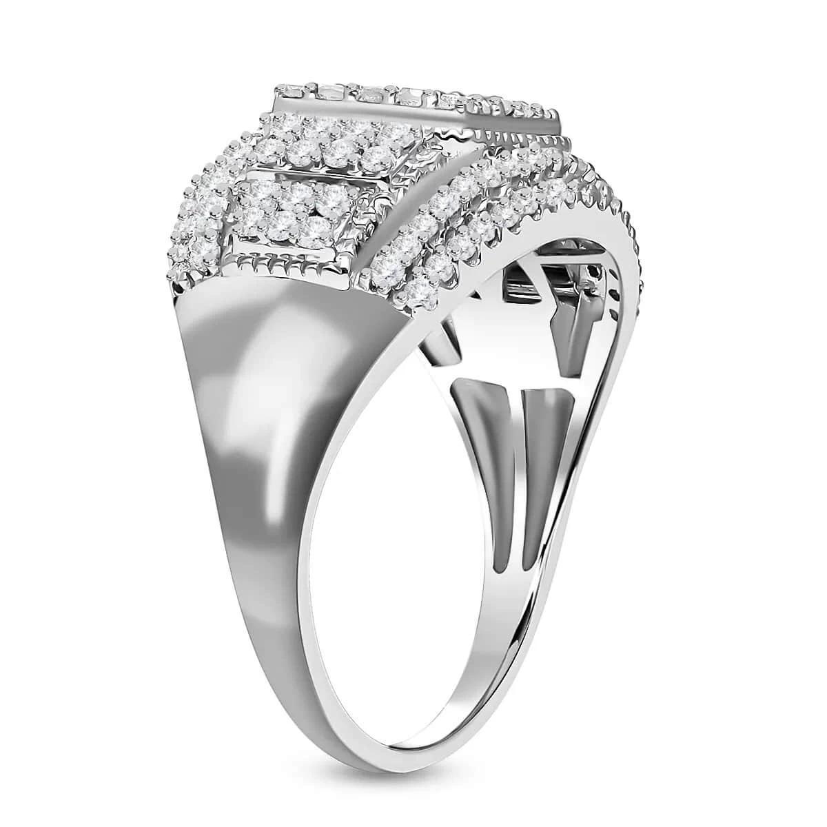 Diamond Deco Cluster Ring, Diamond Ring, Diamond Cluster Ring, Platinum Over Sterling Silver Ring 1.10 Ctw 7 Diamond Deco Cluster Ring, Diamond Ring, Diamond Cluster Ring, Platinum Over Sterling Silver Ring 1.10 Ctw - Image 5