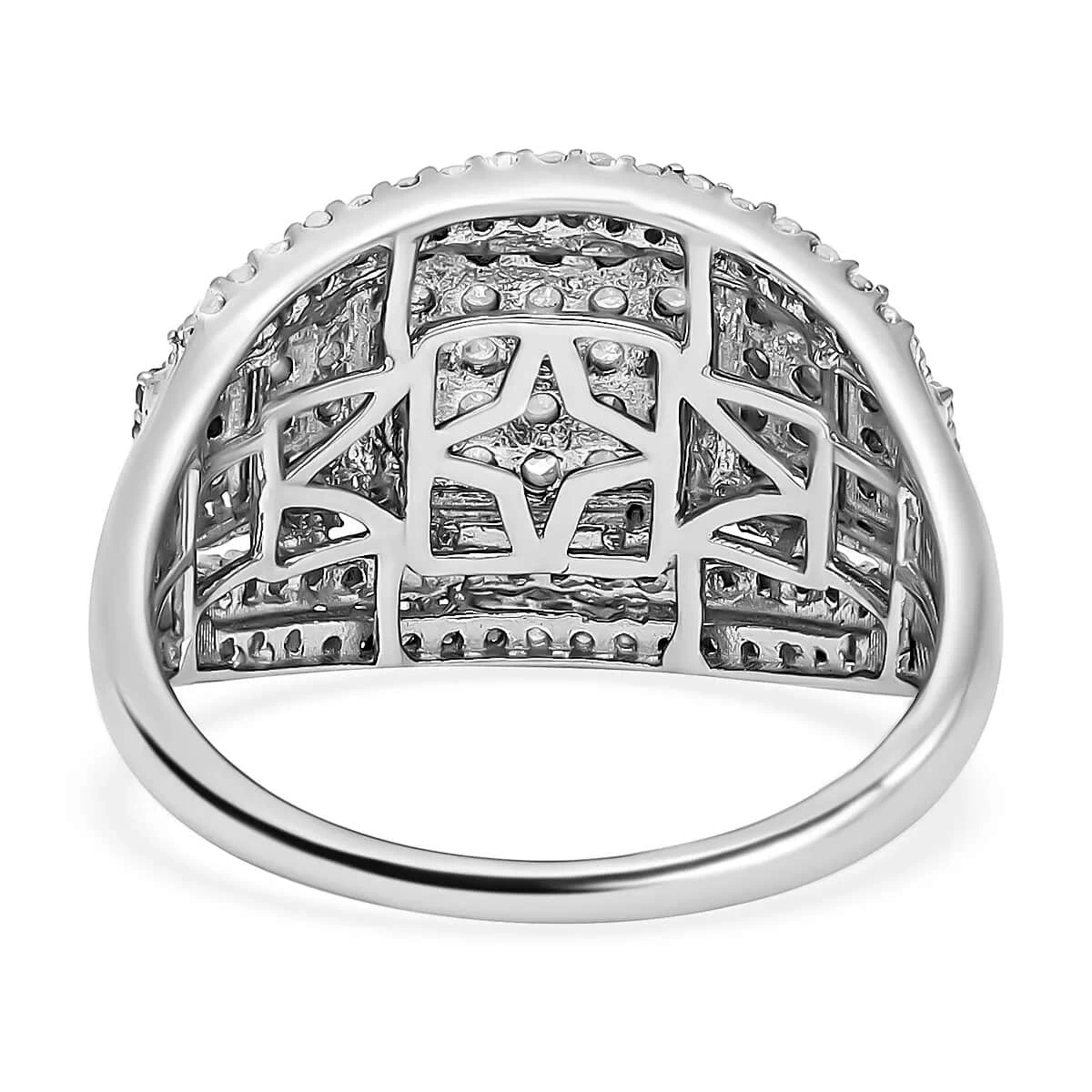 Diamond Deco Cluster Ring, Diamond Ring, Diamond Cluster Ring, Platinum Over Sterling Silver Ring 1.10 Ctw 8 Diamond Deco Cluster Ring, Diamond Ring, Diamond Cluster Ring, Platinum Over Sterling Silver Ring 1.10 Ctw - Image 6