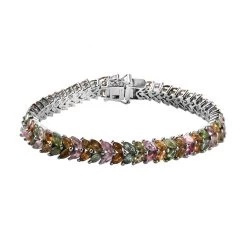 Multi-Tourmaline Double-Row Bracelet In Platinum Over Sterling Silver (7.25 In) 14.65 Ctw