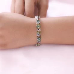 Multi-Tourmaline Double-Row Bracelet In Platinum Over Sterling Silver (7.25 In) 14.65 Ctw -Jewelry store 7214530 2