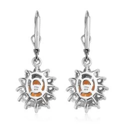 Jalisco Fire Opal And White Zircon Sunburst Lever Back Earrings In Platinum Over Sterling Silver 3.35 Ctw -Jewelry store 7224730 4