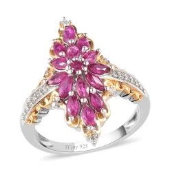 Premium Montepuez Ruby And Natural White Zircon Ring In Vermeil Yellow Gold And Platinum Over Sterling Silver 1.40 Ctw