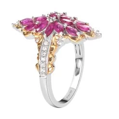 Premium Montepuez Ruby And Natural White Zircon Ring In Vermeil Yellow Gold And Platinum Over Sterling Silver 1.40 Ctw -Jewelry store 7226681 3