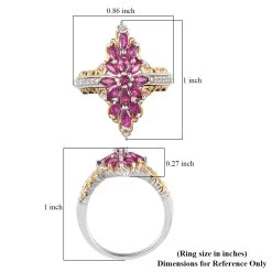 Premium Montepuez Ruby And Natural White Zircon Ring In Vermeil Yellow Gold And Platinum Over Sterling Silver 1.40 Ctw -Jewelry store 7226681 4