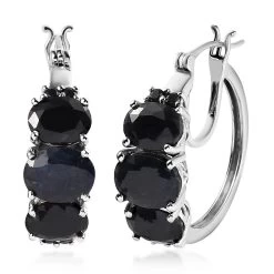 Midnight Sapphire Hoop Earrings In Platinum Over Sterling Silver 12.35 Ctw
