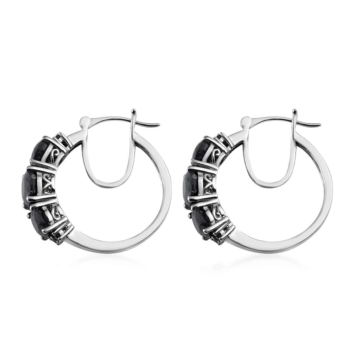 Midnight Sapphire Hoop Earrings In Platinum Over Sterling Silver 12.35 Ctw 6 Midnight Sapphire Hoop Earrings In Platinum Over Sterling Silver 12.35 Ctw - Image 4