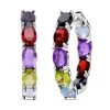 Multi Gemstone Earrings In Rhodium Over Sterling Silver, Inside Out Hoops, Silver Hoops 15.75 Ctw -Jewelry store 7230608
