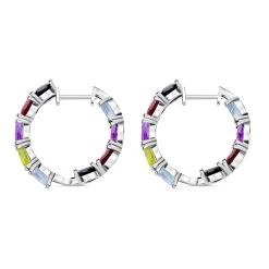 Multi Gemstone Earrings In Rhodium Over Sterling Silver, Inside Out Hoops, Silver Hoops 15.75 Ctw -Jewelry store 7230608 3