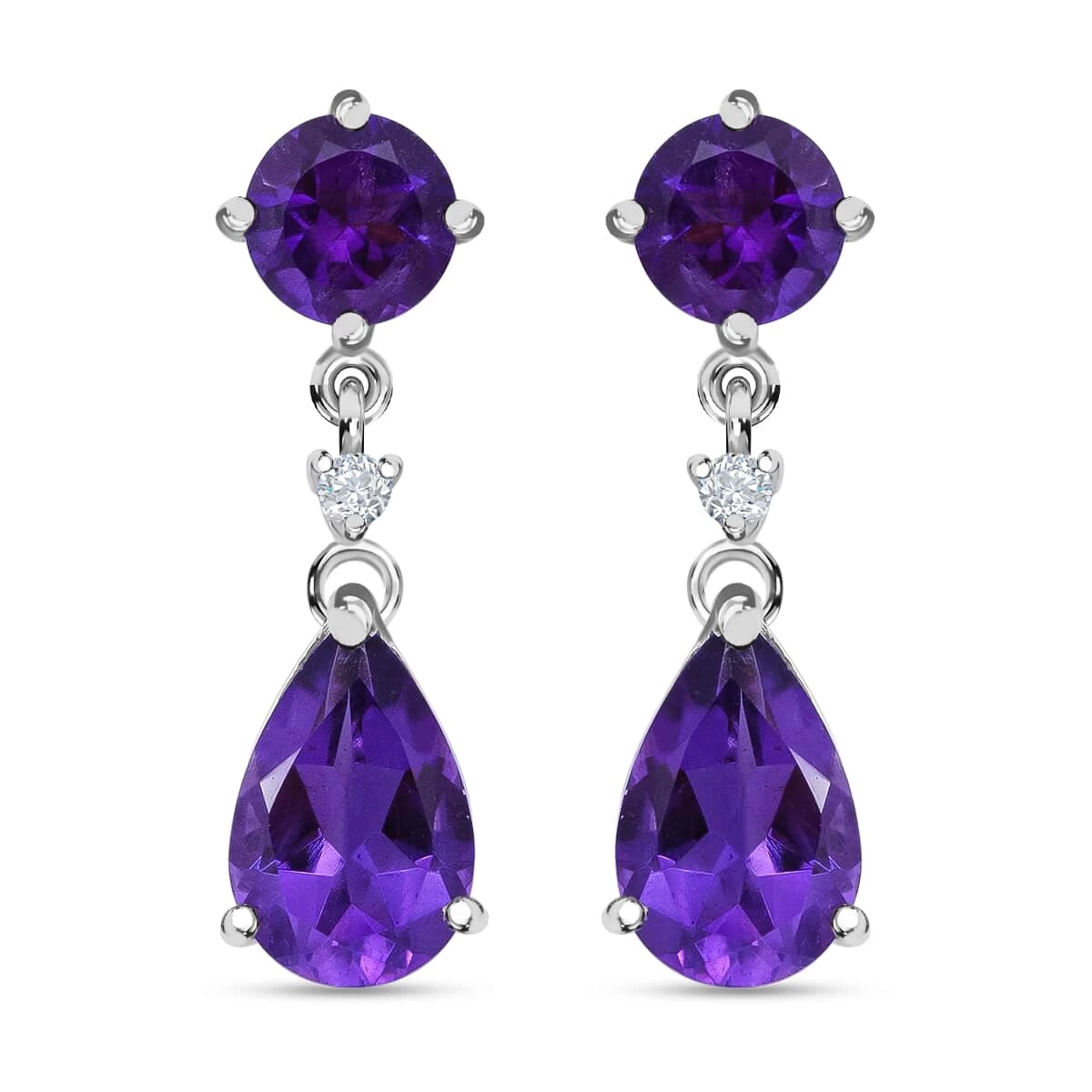Doorbuster Amethyst And Natural White Zircon Earrings In Platinum Over Sterling Silver 8.15 Ctw 3 Doorbuster Amethyst And Natural White Zircon Earrings In Platinum Over Sterling Silver 8.15 Ctw