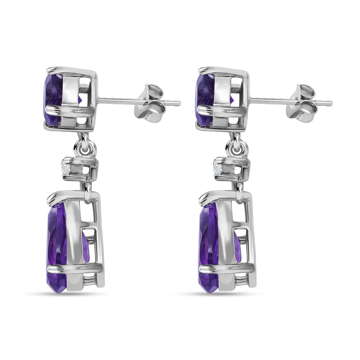 Doorbuster Amethyst And Natural White Zircon Earrings In Platinum Over Sterling Silver 8.15 Ctw 5 Doorbuster Amethyst And Natural White Zircon Earrings In Platinum Over Sterling Silver 8.15 Ctw - Image 3