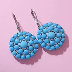 Premium American Natural Sleeping Beauty Turquoise Cocktail Earrings In Platinum Over Sterling Silver 11.10 Ctw -Jewelry store 7233835 1