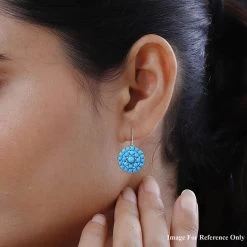 Premium American Natural Sleeping Beauty Turquoise Cocktail Earrings In Platinum Over Sterling Silver 11.10 Ctw -Jewelry store 7233835 2