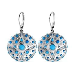 Premium American Natural Sleeping Beauty Turquoise Cocktail Earrings In Platinum Over Sterling Silver 11.10 Ctw -Jewelry store 7233835 4