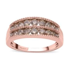 Doorbuster Natural Champagne Diamond Ring In Rhodium And Vermeil Yellow Gold Sterling Silver 1.10 Ctw