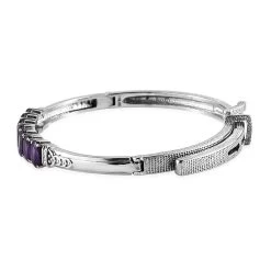 Amethyst Bangle Bracelet In Stainless Steel (6.50 In) 5.00 Ctw , Tarnish-Free, Waterproof, Sweat Proof Jewelry -Jewelry store 7236119 3