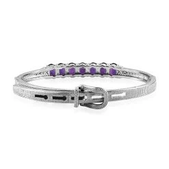 Amethyst Bangle Bracelet In Stainless Steel (6.50 In) 5.00 Ctw , Tarnish-Free, Waterproof, Sweat Proof Jewelry -Jewelry store 7236119 4