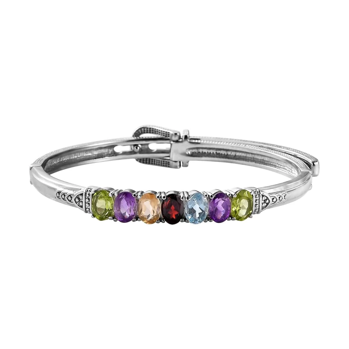 Multi Gemstone Bangle Bracelet In Stainless Steel (6.50 In) 5.75 Ctw , Tarnish-Free, Waterproof, Sweat Proof Jewelry 3 Multi Gemstone Bangle Bracelet In Stainless Steel (6.50 In) 5.75 Ctw , Tarnish-Free, Waterproof, Sweat Proof Jewelry