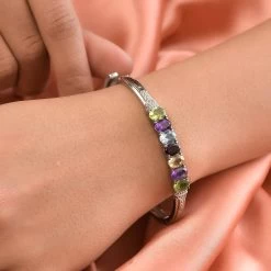 Multi Gemstone Bangle Bracelet In Stainless Steel (6.50 In) 5.75 Ctw , Tarnish-Free, Waterproof, Sweat Proof Jewelry 10 Multi Gemstone Bangle Bracelet In Stainless Steel (6.50 In) 5.75 Ctw , Tarnish-Free, Waterproof, Sweat Proof Jewelry -Jewelry store 7236134 2