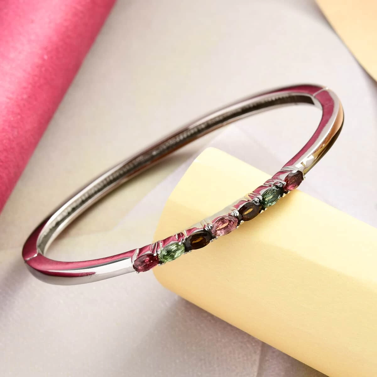 Multi-Tourmaline Bangle Bracelet In Stainless Steel (7.25 In) 1.60 Ctw , Tarnish-Free, Waterproof, Sweat Proof Jewelry 4 Multi-Tourmaline Bangle Bracelet In Stainless Steel (7.25 In) 1.60 Ctw , Tarnish-Free, Waterproof, Sweat Proof Jewelry - Image 2