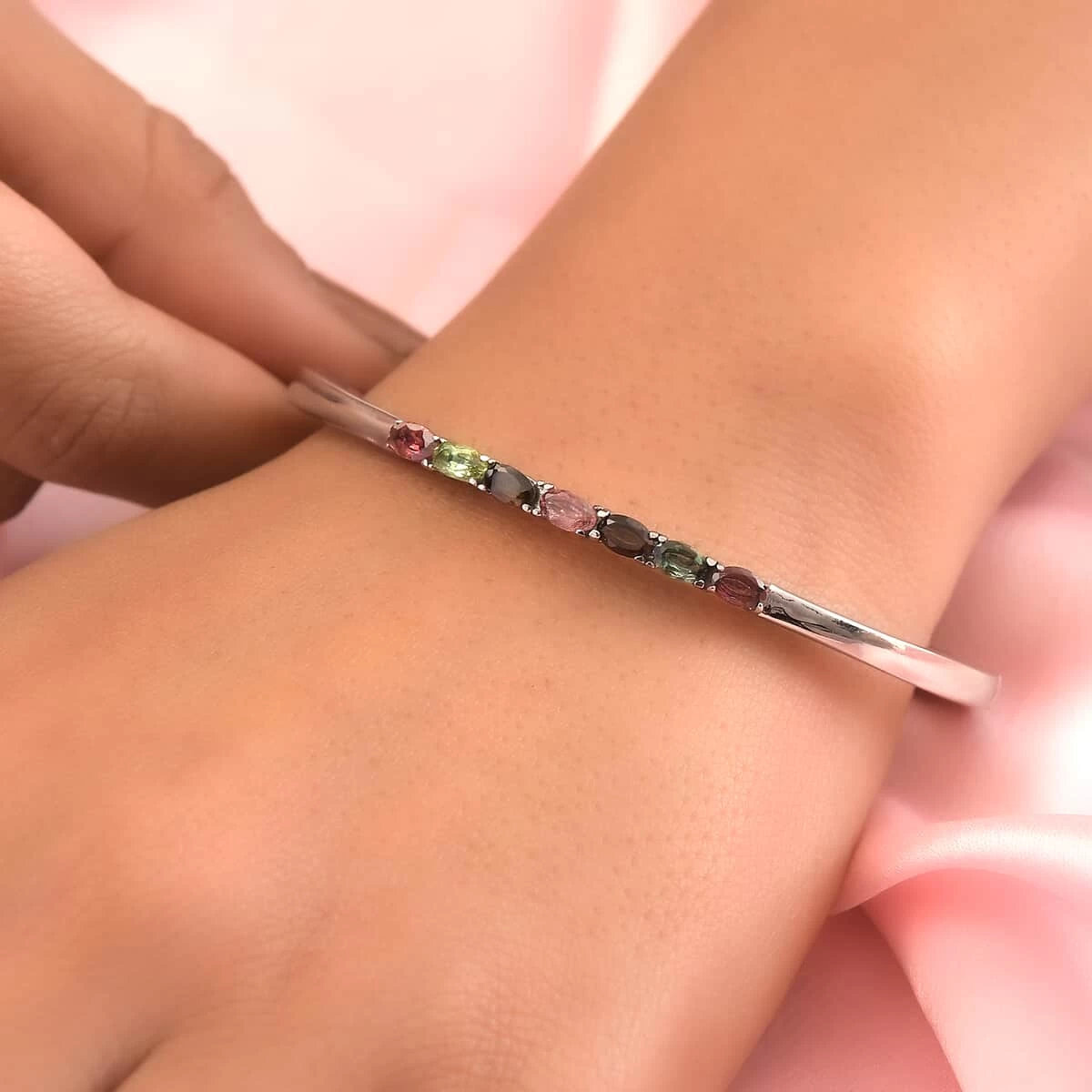 Multi-Tourmaline Bangle Bracelet In Stainless Steel (7.25 In) 1.60 Ctw , Tarnish-Free, Waterproof, Sweat Proof Jewelry 5 Multi-Tourmaline Bangle Bracelet In Stainless Steel (7.25 In) 1.60 Ctw , Tarnish-Free, Waterproof, Sweat Proof Jewelry - Image 3