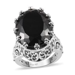 Australian Black Tourmaline Solitaire Ring In Platinum Over Sterling Silver 20.50 Ctw