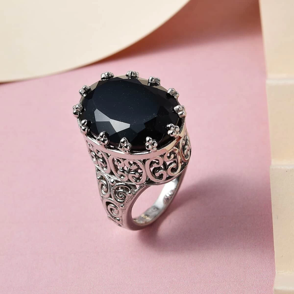 Australian Black Tourmaline Solitaire Ring In Platinum Over Sterling Silver 20.50 Ctw 4 Australian Black Tourmaline Solitaire Ring In Platinum Over Sterling Silver 20.50 Ctw - Image 2