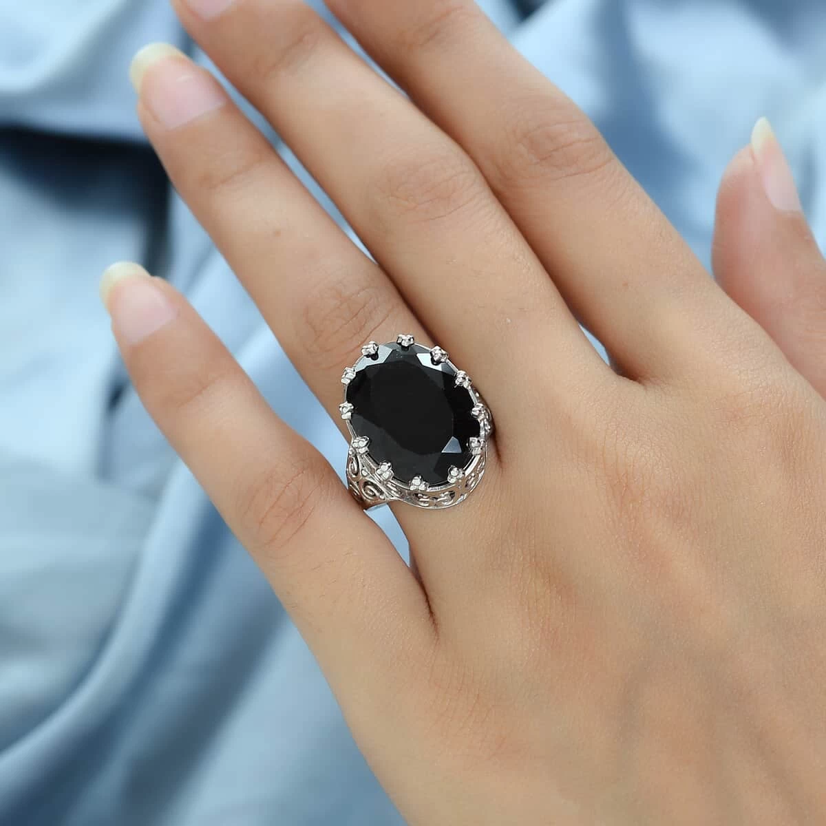 Australian Black Tourmaline Solitaire Ring In Platinum Over Sterling Silver 20.50 Ctw 5 Australian Black Tourmaline Solitaire Ring In Platinum Over Sterling Silver 20.50 Ctw - Image 3