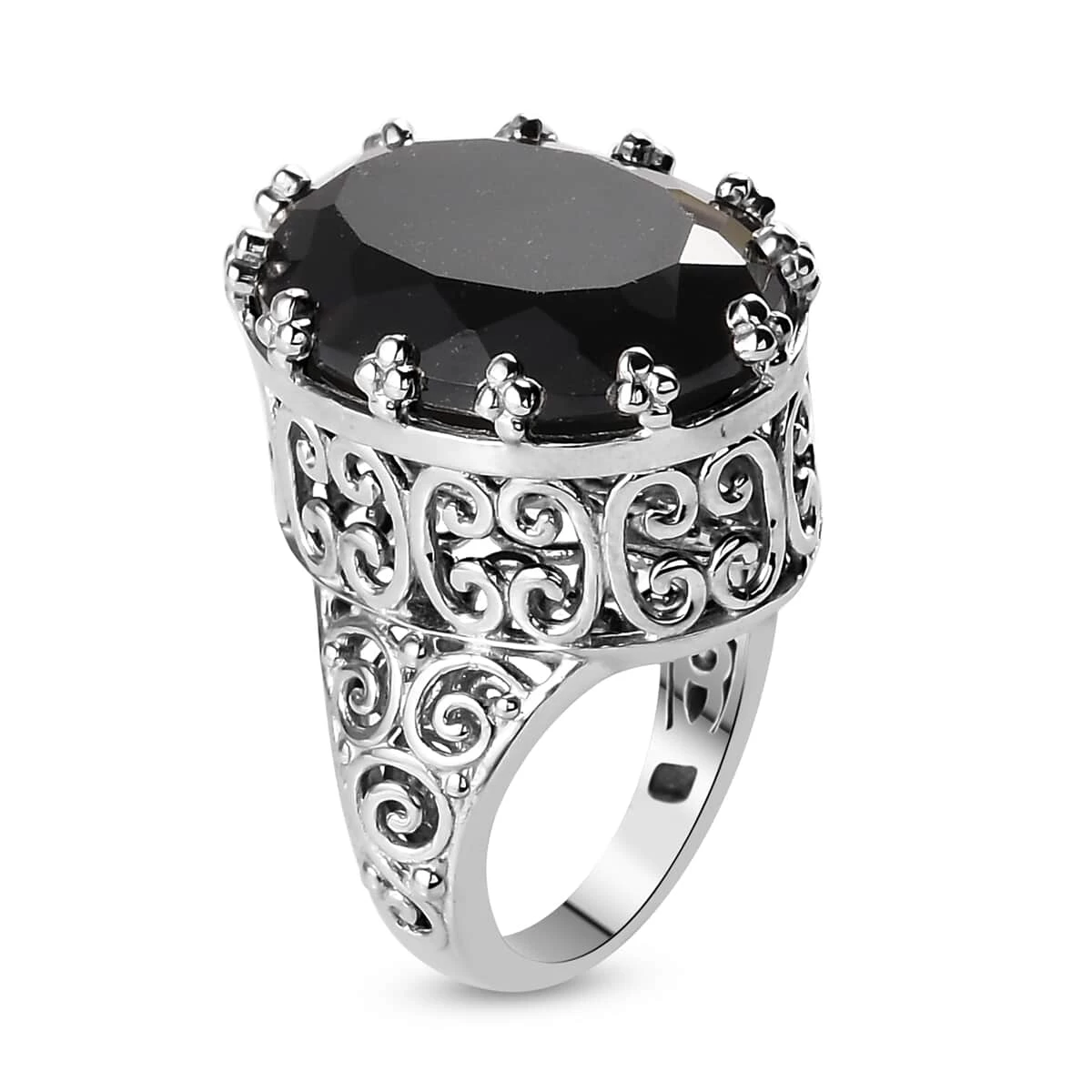 Australian Black Tourmaline Solitaire Ring In Platinum Over Sterling Silver 20.50 Ctw 6 Australian Black Tourmaline Solitaire Ring In Platinum Over Sterling Silver 20.50 Ctw - Image 4