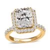 Radiant Cut Moissanite Ring , Moissanite Halo Ring , Vermeil Yellow Gold Over Sterling Silver Ring, Promise Rings 4.30 Ctw -Jewelry store 7237847