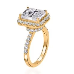 Radiant Cut Moissanite Ring , Moissanite Halo Ring , Vermeil Yellow Gold Over Sterling Silver Ring, Promise Rings 4.30 Ctw -Jewelry store 7237847 4