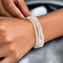 Premium Rainbow Moonstone Beaded Bracelet In Sterling Silver (7.25-9.25In) 65.50 Ctw -Jewelry store 7238616 2