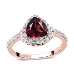 Natural Tanzanian Wine Garnet And Natural White Zircon Halo Ring In Vermeil Rose Gold Over Sterling Silver 1.75 Ctw